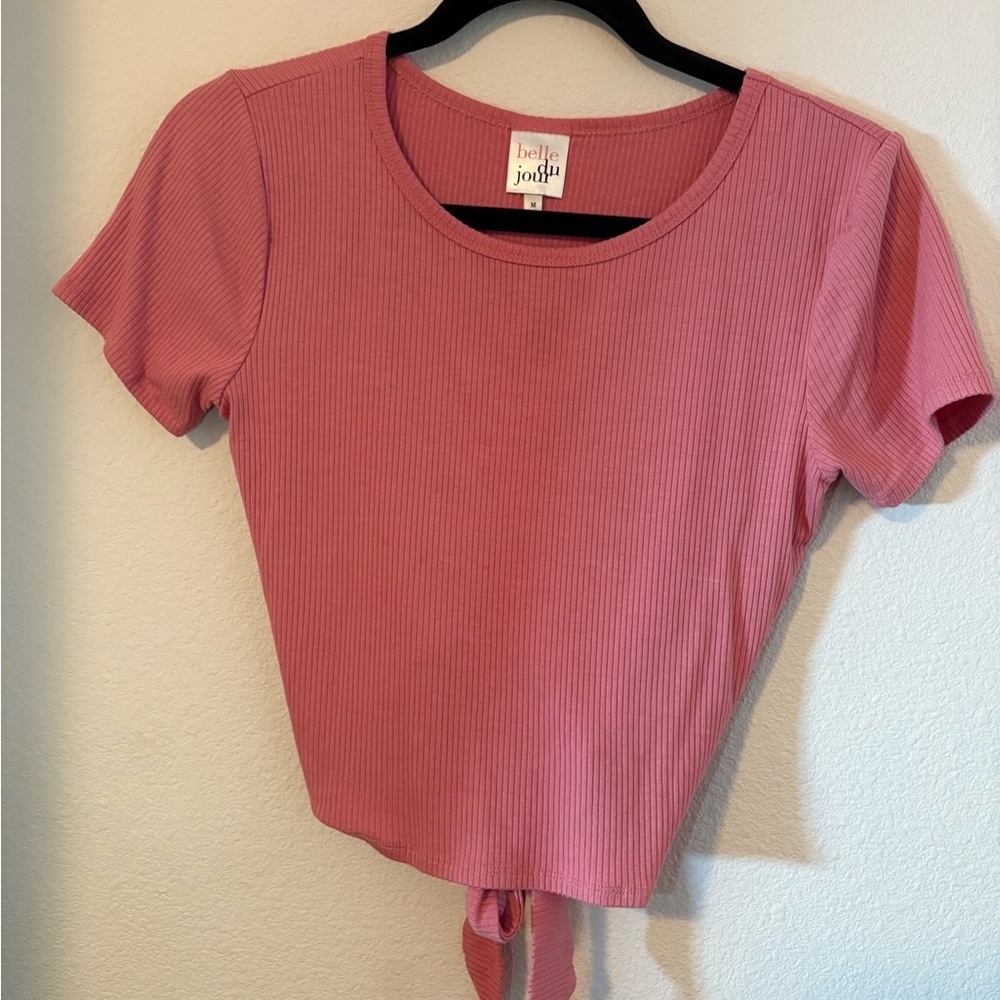 Women's Pink Ribbed Tie Top